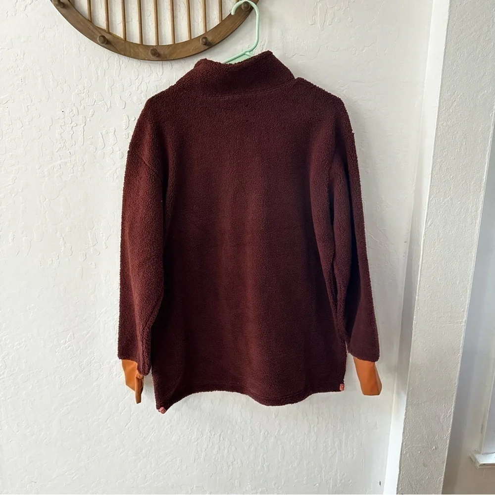 Aerie Offline Burgundy Orange Pink Pullover Sherpa Quarter Zip Pockets M - Picture 5 of 7